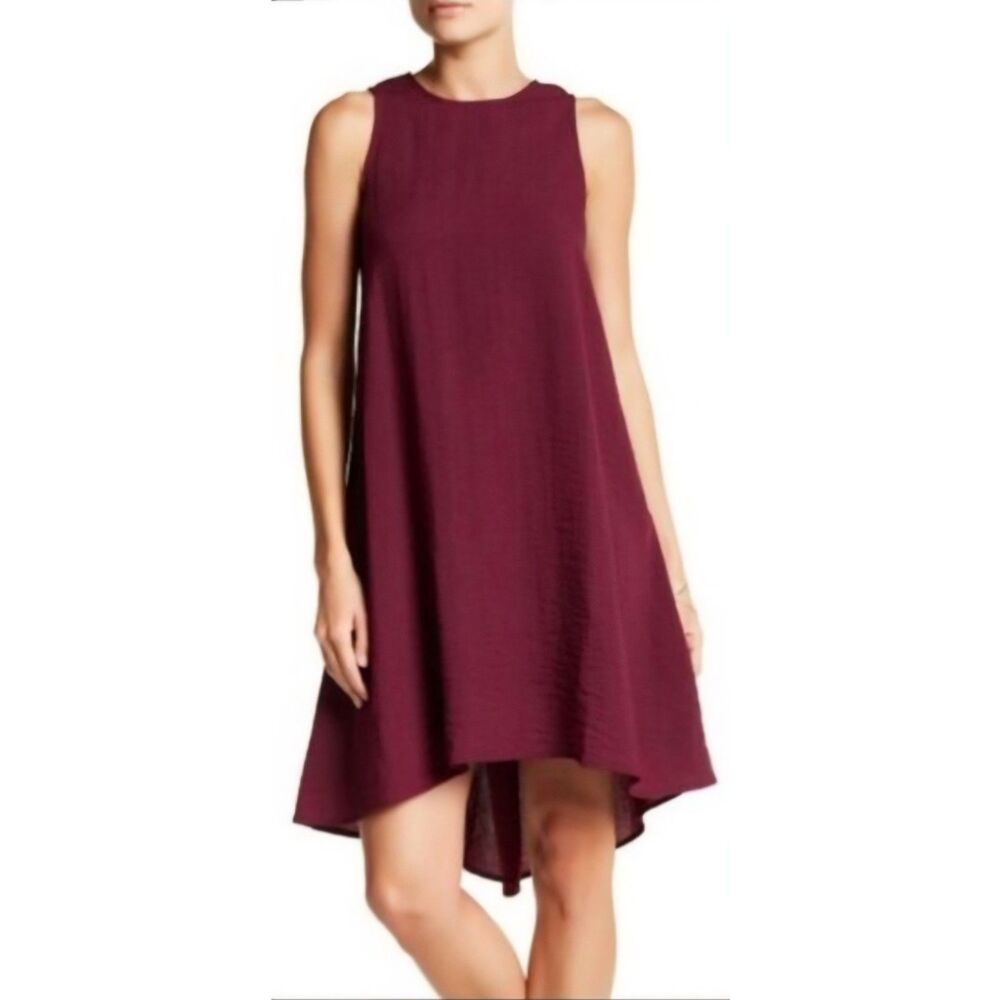 Sharagano High-Low Swing Dress Burgundy Size 4P Petite NWT